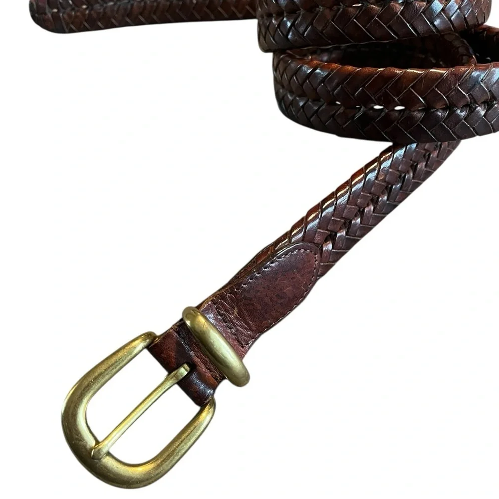 COACH‎ Men's Brown Genuine Leather Braided Belt with Gold Brass Buckle 42in 5922